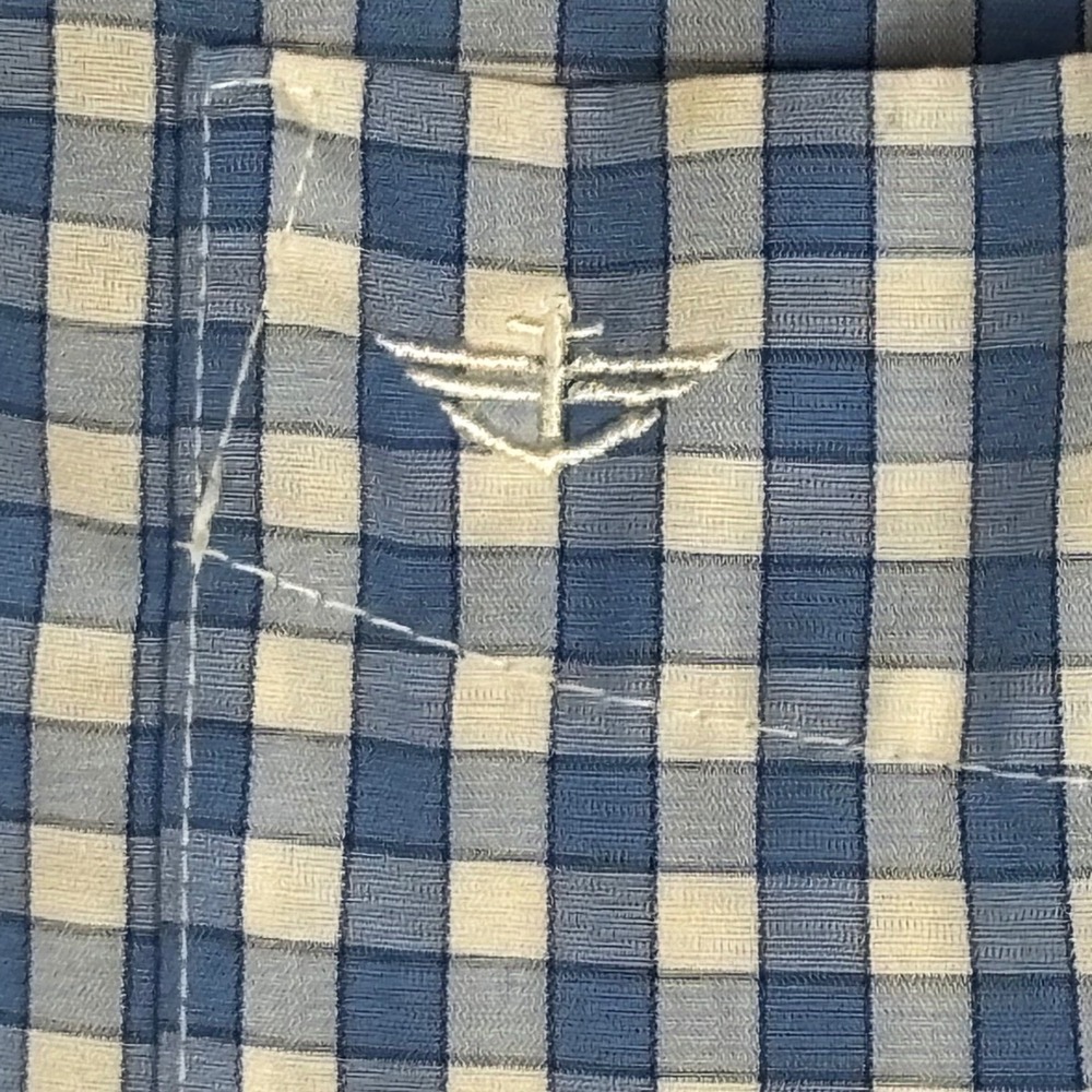 Dockers Mens XL Blue White Gingham Chk Long sleeve Button Down Shirt Anchor Logo - Picture 3 of 6
